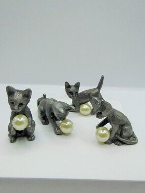 Set of 5 Pewter Kitten Figurines